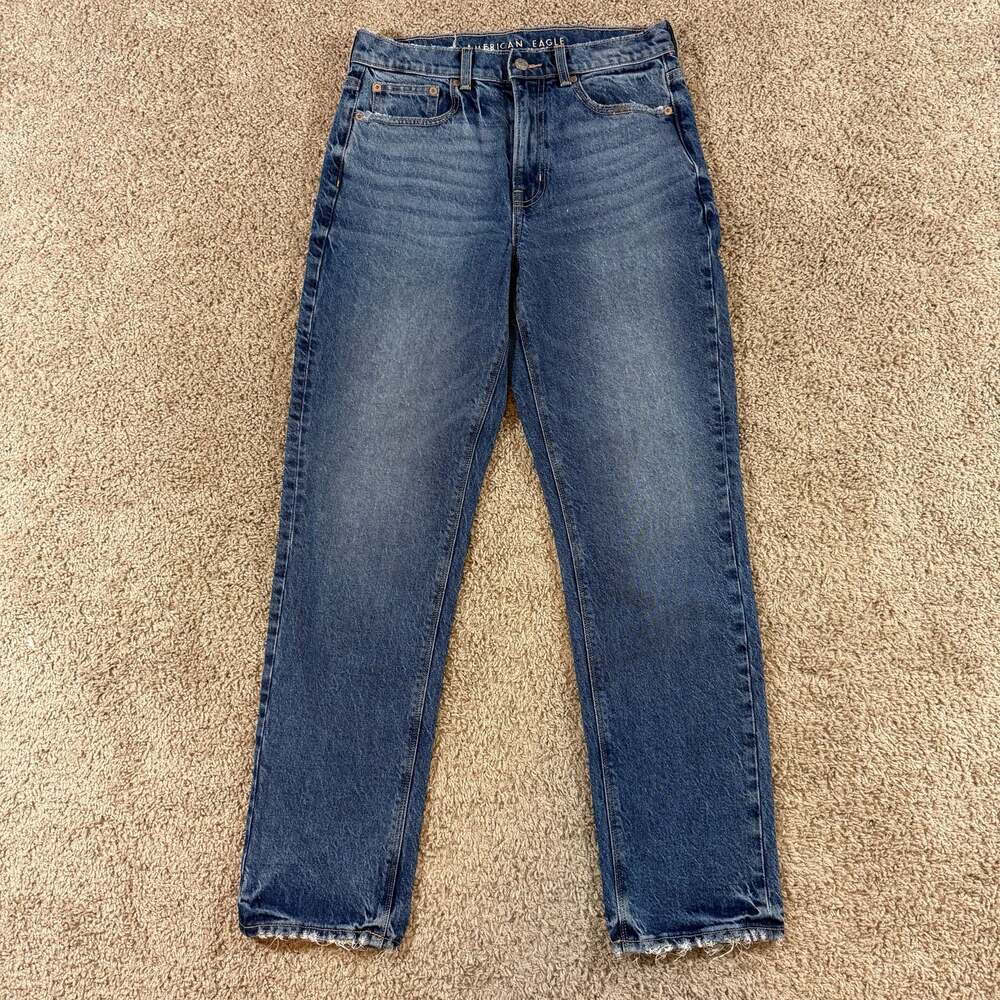 American Eagle Womens High Rise Stretch Jeans Size 6 Medium Wash Raw Hem